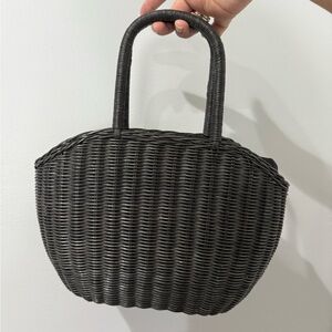 Vanessa Paris NY‎ London VTG Bag Purse Black Woven Basket Cloth Liner Drawstring